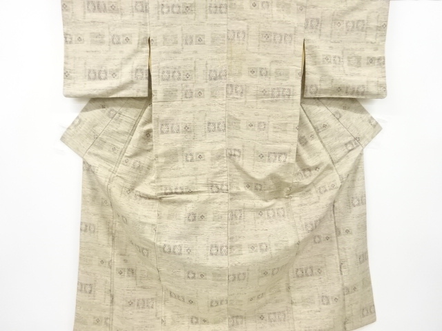 JAPANESE KIMONO / ANTIQUE KIMONO / SILK / TSUMUGI / WOVEN ABSTRACT FLOWER